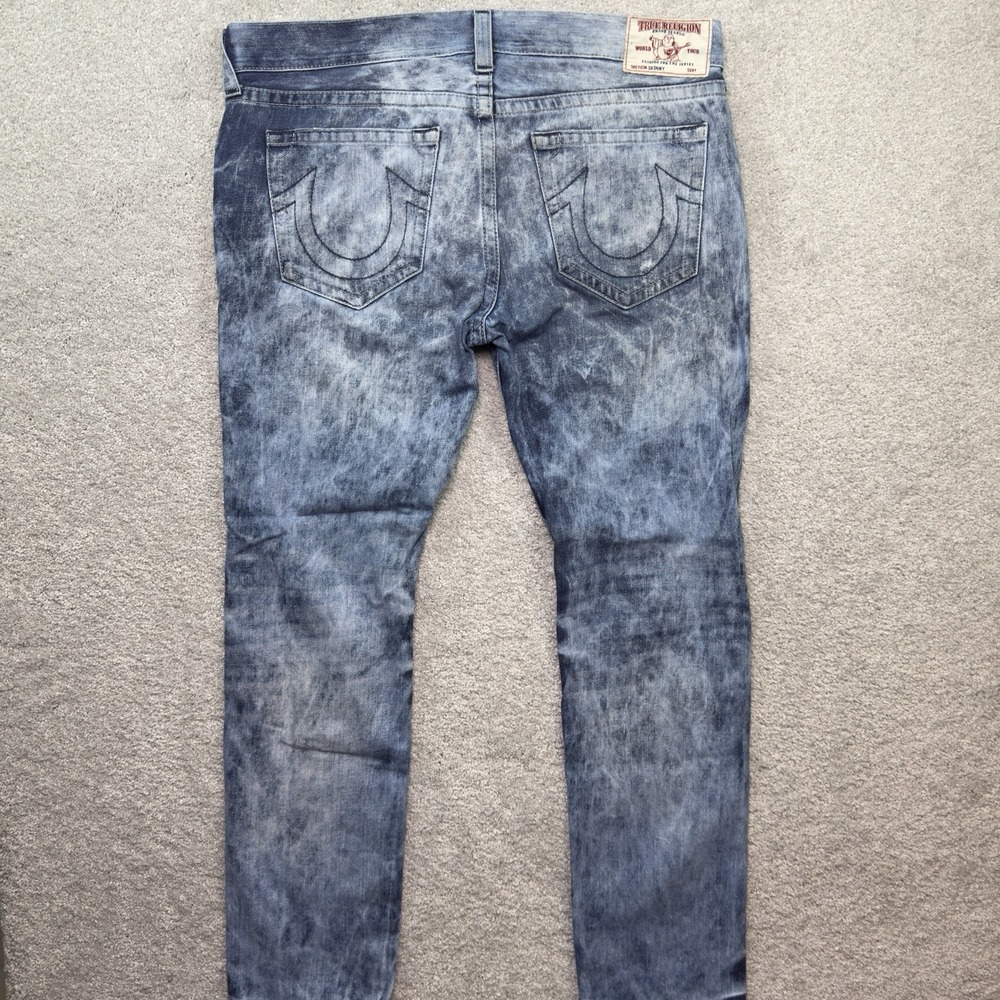 True Religion Skinny Natural Jeans Mens 40 Cloudy Fade Acid Wash Blue Denim